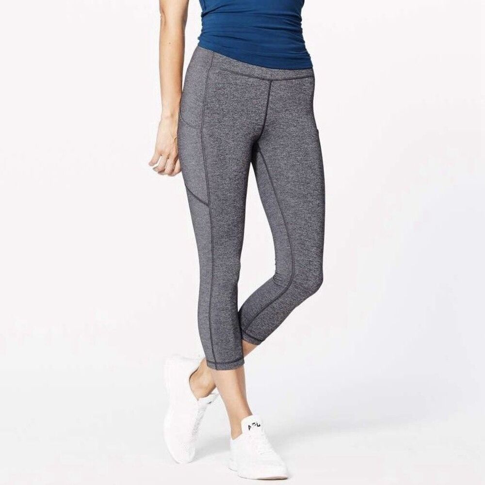 Lululemon Speed Up Crop 21"  High Rise Pockets Leggings Heathered Black Size 4